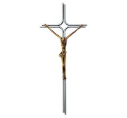 STAINLESS STEEL BAR CROSS  WITH BRONZE CHRIST